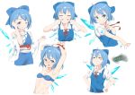  &gt;:) 1girl ;) =v= ^_^ adapted_costume ahoge armpits arms_up bangs blue_bow blue_dress blue_eyes blue_hair blush bound bound_wrists bow breasts cirno closed_eyes detached_sleeves dress expressions grin hair_bow hands_on_hips ice ice_wings looking_at_viewer neck_ribbon nise_(__nise6__) obi one_eye_closed parted_lips puffy_short_sleeves puffy_sleeves red_ribbon ribbon sash short_hair short_sleeves small_breasts smile touhou wide_sleeves wings 