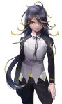  absurdres black_hair blonde_hair contrapposto curly_hair hair_over_one_eye highres long_hair looking_at_viewer multicolored_hair osuti personification pokemon pokemon_(game) red_eyes ribbon solo umbreon very_long_hair 