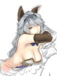  1girl animal_ears bare_shoulders breasts cat_ears cleavage erun_(granblue_fantasy) granblue_fantasy hairband heles highres kumiko_shiba long_hair looking_at_viewer silver_hair simple_background sketch solo white_background yellow_eyes 