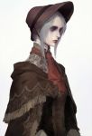  1girl bloodborne bonnet cloak hat long_hair plain_doll soft_men solo white_hair 