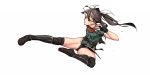 1girl boots brown_eyes brown_hair fingerless_gloves flying_kick groin_tendon kantai_collection kicking long_hair muscle pelvic_curtain sivay solo thigh-highs thigh_boots thighs tone_(kantai_collection) twintails 