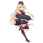  1girl assault_rifle blonde_hair blue_hair bullpup detached_sleeves eyebrows eyebrows_visible_through_hair f2000_(girls_frontline) fn_f2000 full_body garter_belt girls_frontline gun holding holding_gun holding_weapon holster long_sleeves looking_at_viewer navel official_art personification rifle solo thigh-highs transparent_background trigger_discipline weapon 
