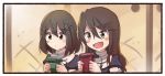  &gt;:d 2girls :d ashigara_(kantai_collection) black_eyes black_hair blush_stickers cable commentary_request fang game_boy haguro_(kantai_collection) hair_ornament handheld_game_console holding ido_(teketeke) kantai_collection long_hair multiple_girls open_mouth short_hair smile 