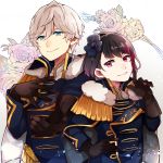  2boys :&gt; b-project blue_eyes epaulettes gloves grey_hair highres kitakado_tomohisa korekuni_ryuuji kuromiwa-38 male_focus multicolored_hair multiple_boys purple_hair smile two-tone_hair violet_eyes 