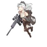  1girl bikini_top black_boots black_jacket black_legwear blush boots crying crying_with_eyes_open finger_on_trigger full_body girls_frontline green_eyes gun head_tilt holding holding_gun holding_weapon hood hooded_jacket jacket leaning_forward looking_at_viewer navel official_art one_leg_raised open_mouth pantyhose personification ponytail psg-1 psg-1_(girls_frontline) rifle scope short_hair silver_hair sniper_rifle solo tears torn_bikini torn_clothes torn_pantyhose transparent_background weapon 