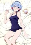  1girl absurdres akitsuki_fuuka blue_eyes blue_hair fuuka headphones highres lying matching_hair/eyes official_art panties short_hair solo underwear white_panties 