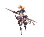  1boy belt blue_hair bow facial_tattoo feathers gloves granblue_fantasy harbin hat minaba_hideo official_art open_mouth orange_eyes pointy_ears polearm solo spear tattoo transparent_background ulamnuran weapon 