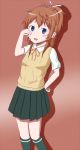  1girl blue_eyes blush cherry cute deviantart food fruit koshigaya_natsumi long_hair media_factory non_non_biyori open_mouth ponytail red_hair school_uniform shimauo silver_link smile solo 