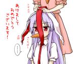  2girls akeome animal_ears bird chicken commentary_request happy_new_year inaba_tewi itou_yuuji long_hair multiple_girls necktie new_year purple_hair rabbit_ears red_eyes red_necktie reisen_udongein_inaba short_hair touhou translated year_of_the_rooster 