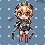  1boy arm_out blonde_hair boots bracelets brown_eyes chibi hibiki_lui necktie open_mouth short_shorts solo tagme thigh_highs vocaloid 