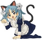1girl animal_ears animal_tail anthropomorphization blue_eyes bowtie cat_ears cat_tail highres looking_at_viewer maid_uniform mascot nekomimi open_mouth solo tagme tights wikipe-tan wikipedia