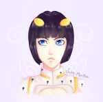  1boy artist_name black_hair blue_eyes bob_cut bruno_buccellati hair_ornament hairclip jojo_no_kimyou_na_bouken julia_gonzalez looking_to_the_side male_focus portrait solo 