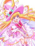  1girl alexandrite_style asahina_mirai blonde_hair blush cure_miracle dress hat long_hair magical_girl mahou_girls_precure! nii_manabu purple_eyes smile solo 