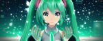  1girl blue_eyes crying green_hair hatsune_miku long_hair microphone sleeves solo tagme tears the_disappearance_of_hatsune_miku_dead-end vocaloid 