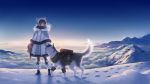  1girl animal animal_ears bangs blue_sky earmuffs fake_animal_ears fur_trim hat long_hair looking_at_viewer megumu mountain original outdoors sky snow 