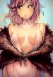  1girl breasts cleavage dress highres open_mouth pink_eyes pink_hair short_hair solo typo_(requiemdusk) 