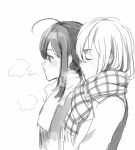  2boys ahoge closed_eyes grimay honebami_toushirou male_focus monochrome multiple_boys namazuo_toushirou profile scarf sketch touken_ranbu upper_body 