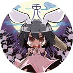  akaneya animal_ears bad_id black_hair bunny_ears carrot chibi full_moon hammer hand_on_hip inaba_tewi jewelry lowres moon pendant rabbit_ears red_eyes short_hair touhou 