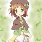  1girl :o basket blush brown_hair child green_eyes hat leaf leaves maruki_(punchiki) original short_hair 