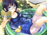  book breasts cleavage game_cg ginta glasses legs long_hair lying miyama_ai miyami_ai on_back one-piece_swimsuit open_mouth outdoors purple_eyes rubber_duck school_swimsuit solo submerged sugar+spice sugar+spice! swimsuit twintails violet_eyes wading_pool water wet 