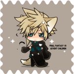  animal_ears blonde_hair blue_eyes chibi cloud_strife final_fantasy final_fantasy_vii final_fantasy_vii_advent_children lowres male solo tail title_drop 