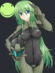  armored_core:_for_answer blue_eyes bodysuit green_hair headwear_removed helmet helmet_removed listless_time long_hair may_greenfield ment merrygate salute smile very_long_hair 