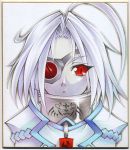  ahoge blazblue calnarsa eyepatch nu-13 red_eyes shikishi v-13 white_hair 