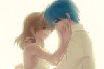  blue_eyes blue_hair brown_eyes brown_hair clannad furukawa_nagisa hug husband_and_wife minami_(apricot_tea) okazaki_tomoya short_hair tears 