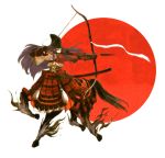  archery armor armored_dress arrow bow_(weapon) centaur hat japanese_clothes kurokote kusazuri kyuudou long_hair ni_(2shi) pixiv_fantasia red_sun sode solo sword weapon 