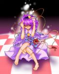  checkerboard checkered feet hairband harii komeiji_satori purple_hair short_hair touhou 