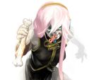  creepy food green_eyes long_hair meat megurine_luka mouth_hold pink_hair toron vocaloid what 