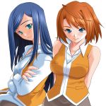  ahoge aqua_eyes blue_eyes blue_hair breasts crossed_arms hozumi_takashi kuga_natsuki large_breasts long_hair mai_hime multiple_girls my-hime orange_hair redhead school_uniform short_hair smile tokiha_mai 