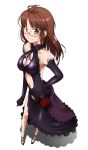  breasts choker cleavage dress elbow_gloves frills glasses gloves hair_down highres idolmaster navel solo ttomm 