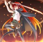  fire jumping long_hair red_eyes red_hair redhead school_uniform shakugan_no_shana shana sword thigh-highs thighhighs weapon 