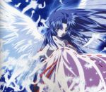  air blue_eyes blue_hair duplicate feathers highres japanese_clothes kannabi_no_mikoto pale_skin scan wings 