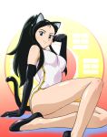  black_hair blue_eyes cat_ears china_dress chinadress chinese_clothes elbow_gloves flats giant_robo ginrei gloves legs ponytail short_dress smile tail ueyama_michirou 