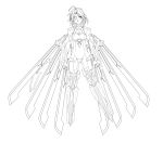  blazblue braid eiji_(eiji) eiji_(pixiv_60367) eyepatch mecha_musume monochrome nu-13 v-13 wings 