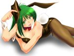  bunny_ears bunnysuit green_eyes green_hair long_hair lying on_stomach original pantyhose rabbit_ears seto yagisaka_seto 