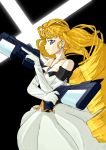  akimbo arcana_heart_2 bare_shoulders dress drill_hair dual_wielding earrings elbow_gloves gloves gudou gun jewelry long_hair necklace orange_hair petra_johanna_lagerkvist twintails weapon 