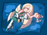  1girl alternate_eye_color aqua_eyes bangs bare_arms bare_shoulders blonde_hair blue_background blunt_bangs bright_pupils character_doll dress finger_puppet gem gladio_(pokemon) guzma_(pokemon) high_heels jellyfish koshiri leggings legs_crossed lillie_(pokemon) long_hair lusamine_(pokemon) multicolored_hair nihilego open_toe_shoes pokemon pokemon_(game) pokemon_sm puppet purple_hair shoes short_dress sitting sleeveless sleeveless_dress smile smirk solo streaked_hair tentacle turtleneck ultra_beast very_long_hair white_dress 