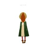  1girl blonde_hair brown_shoes covered_face dress full_body green_dress leaf nona_drops original pantyhose red_legwear shoes short_hair simple_background solo time white_background 
