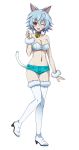  animal_ears aqua_shorts bare_shoulders bell bell_collar blue_hair boots bra breasts cat_ears cleavage collar collarbone eyebrows_visible_through_hair fake_animal_ears hairband highres infinite_stratos large_breasts looking_at_viewer navel one_eye_closed open_mouth red_eyes sarashiki_tatenashi shiny shiny_skin short_hair short_shorts shorts strapless strapless_bra thigh-highs thigh_boots transparent_background underwear white_background white_boots white_hairband 
