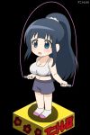  1girl animated animated_gif anitore!_ex awa black_background black_hair blue_eyes bouncing_breasts breasts cleavage copyright_name jump_rope long_hair midriff navel ponytail saotome_shizuno scrunchie shorts sidelocks socks solo sports_bra 