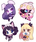  4girls animal_ears blonde_hair blue_eyes cat_ears chuchu_(show_by_rock!!) cyan_(show_by_rock!!) dog_tail drill_hair glasses gothic_lolita horns lolita_fashion long_hair moa_(show_by_rock!!) multiple_girls pink_hair purple_hair rabbit_ears retoree sheep_ears sheep_horns show_by_rock!! tail theuselesstoe twintails very_long_hair violet_eyes 