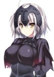  1girl breasts fate/grand_order fate_(series) jeanne_alter looking_at_viewer medium_breasts ruler_(fate/apocrypha) ryokushiki_(midori-ya) short_hair simple_background solo white_background white_hair yellow_eyes 