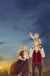  baby blonde_hair carrying closed_eyes dress european_clothes female_my_unit_(fire_emblem_if) fire_emblem kanna_(fire_emblem_if) marx_(fire_emblem_if) my_unit_(fire_emblem_if) open_mouth pointy_ears short_hair siegbert_(fire_emblem_if) smile sunset 