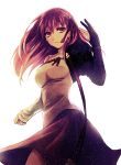  1girl fate/grand_order fate_(series) frown gloves hizuki_mai imaginary_around long_hair matou_sakura partly_fingerless_gloves purple_hair skirt solo violet_eyes white_background 