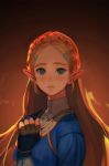  1girl blonde_hair blue_clothes blue_eyes blush braid fingerless_gloves gloves hair_ornament hairclip long_hair looking_at_viewer mimme_(haenakk7) pointy_ears princess_zelda solo tears the_legend_of_zelda the_legend_of_zelda:_breath_of_the_wild 