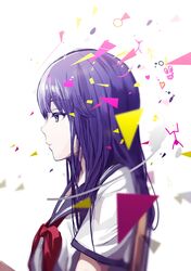  1girl absurdres bad_id black_eyes from_side highres long_hair multicolored_hair original pine_(yellowpine112) purple_hair shirt silver_hair simple_background solo tsukun112 two-tone_hair upper_body white_background white_shirt 