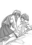  1boy 1girl couple erza_scarlet eye_contact fairy_tail greyscale hetero jellal_fernandes long_hair looking_at_another mashima_hiro monochrome sketch smile 